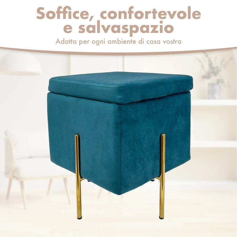 Pouf Contenitore in Velluto con Gambe Oro Il Gruppone