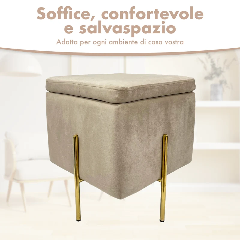 Pouf Contenitore in Velluto con Gambe Oro Il Gruppone
