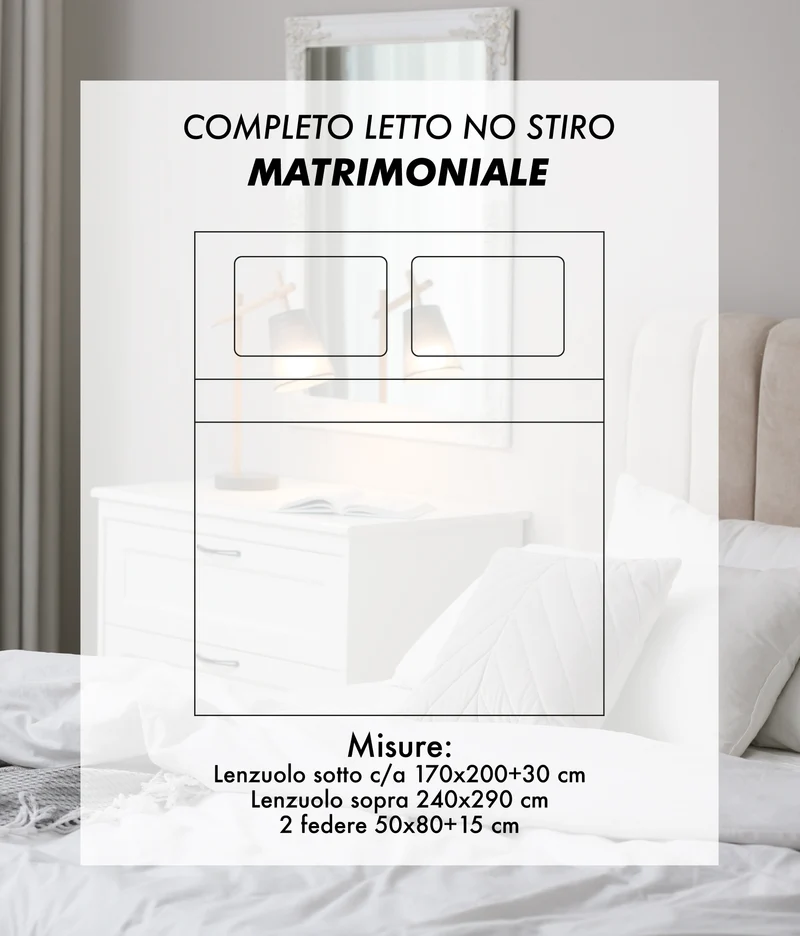 Completo Lenzuola Matrimoniale No Stiro in Morbida Microfibra e Made in Italy Il Gruppone