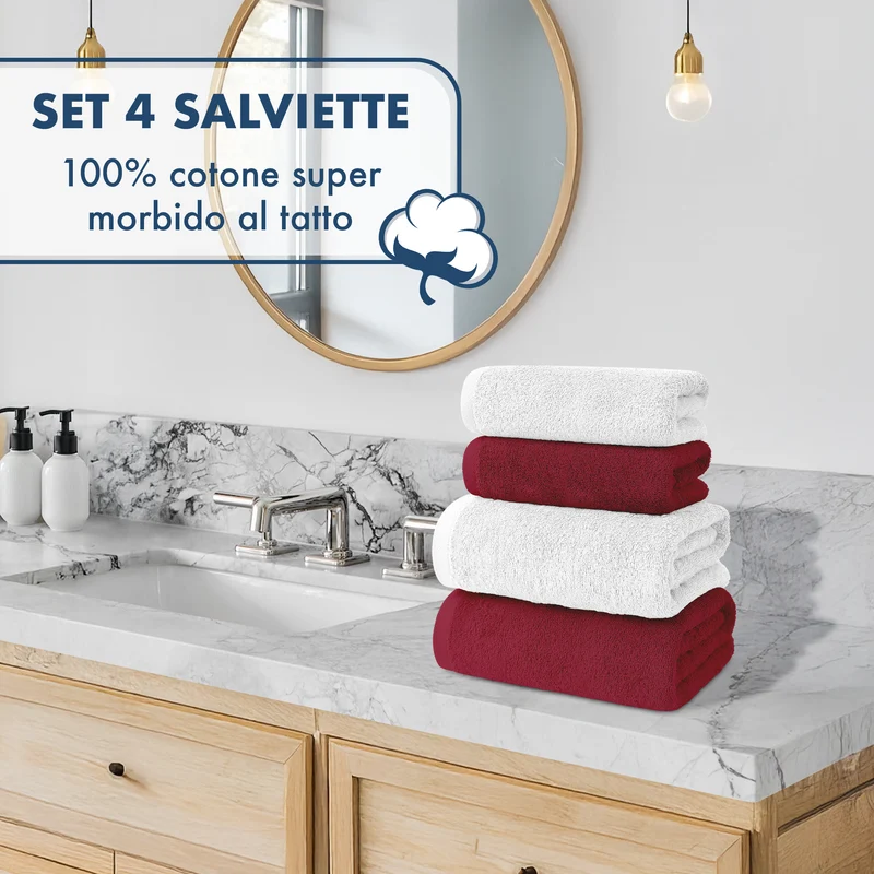 Set Asciugamani Bagno 4 Pezzi in Spugna di Cotone 500 g Certificati Oeko-Tex Bicolore Il Gruppone