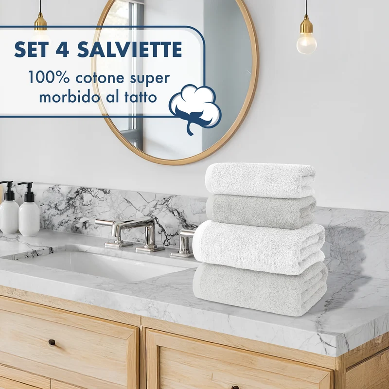 Set Asciugamani Bagno 4 Pezzi in Spugna di Cotone 500 g Certificati Oeko-Tex Bicolore Il Gruppone