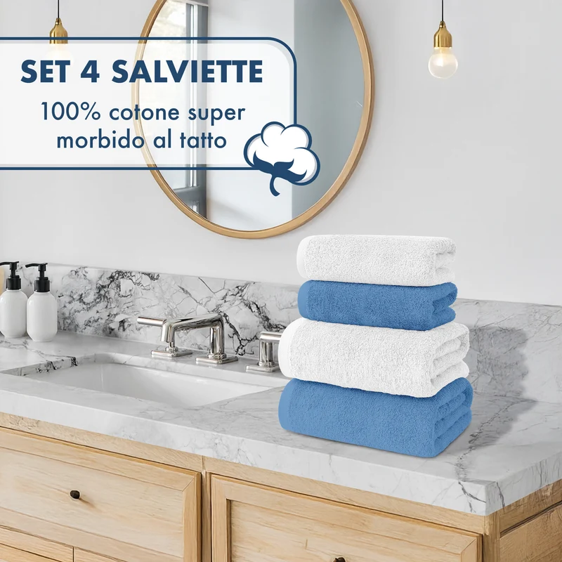 Set Asciugamani Bagno 4 Pezzi in Spugna di Cotone 500 g Certificati Oeko-Tex Bicolore Il Gruppone