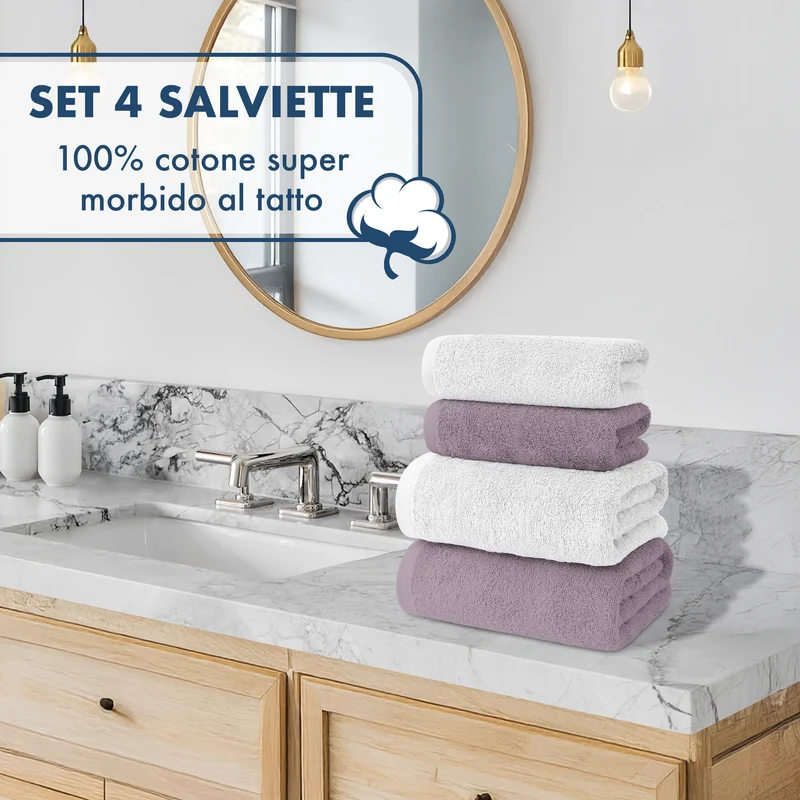 Set Asciugamani Bagno 4 Pezzi in Spugna di Cotone 500 g Certificati Oeko-Tex Bicolore Il Gruppone
