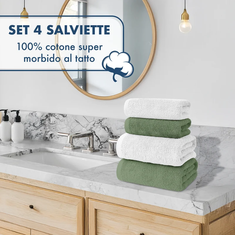 Set Asciugamani Bagno 4 Pezzi in Spugna di Cotone 500 g Certificati Oeko-Tex Bicolore Il Gruppone