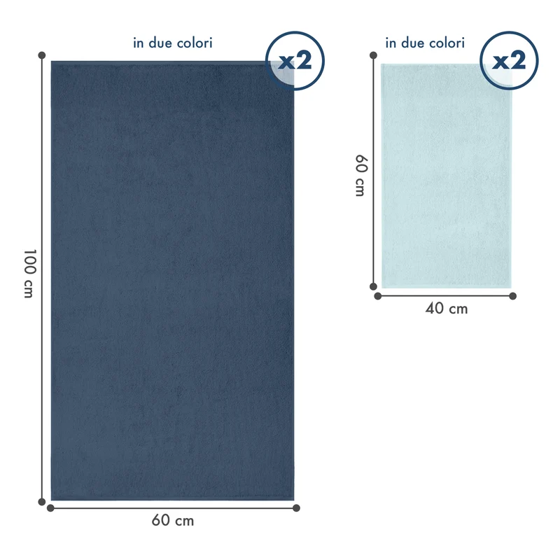 Set Asciugamani Bagno 4 Pezzi in Spugna di Cotone 500 g Certificati Oeko-Tex Bicolore Il Gruppone