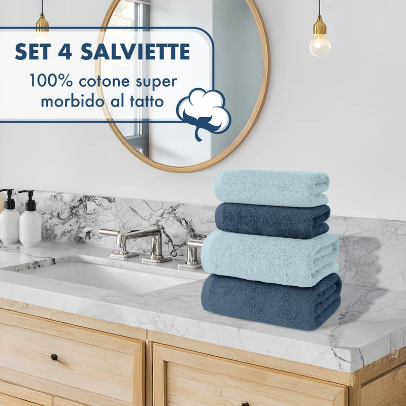 Set Asciugamani Bagno 4 Pezzi in Spugna di Cotone 500 g Certificati Oeko-Tex Bicolore Il Gruppone