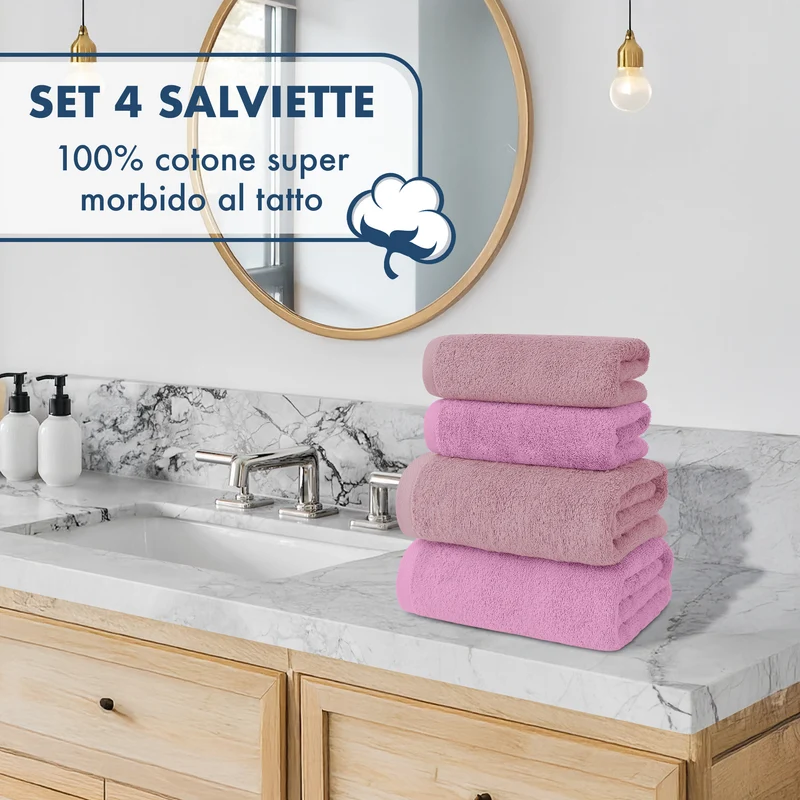 Set Asciugamani Bagno 4 Pezzi in Spugna di Cotone 500 g Certificati Oeko-Tex Bicolore Il Gruppone