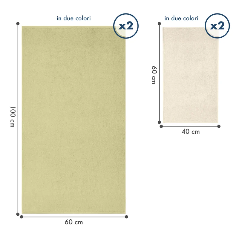 Set Asciugamani Bagno 4 Pezzi in Spugna di Cotone 500 g Certificati Oeko-Tex Bicolore Il Gruppone