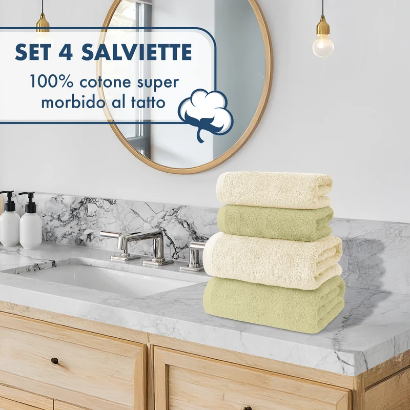 Set Asciugamani Bagno 4 Pezzi in Spugna di Cotone 500 g Certificati Oeko-Tex Bicolore Il Gruppone