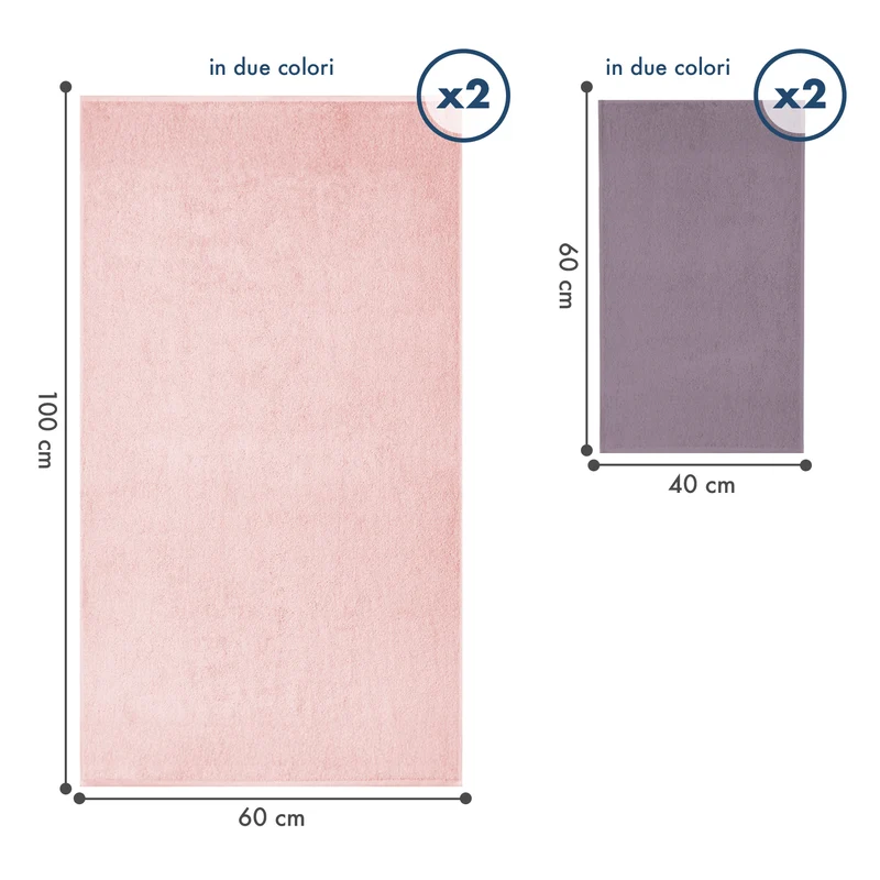 Set Asciugamani Bagno 4 Pezzi in Spugna di Cotone 500 g Certificati Oeko-Tex Bicolore Il Gruppone
