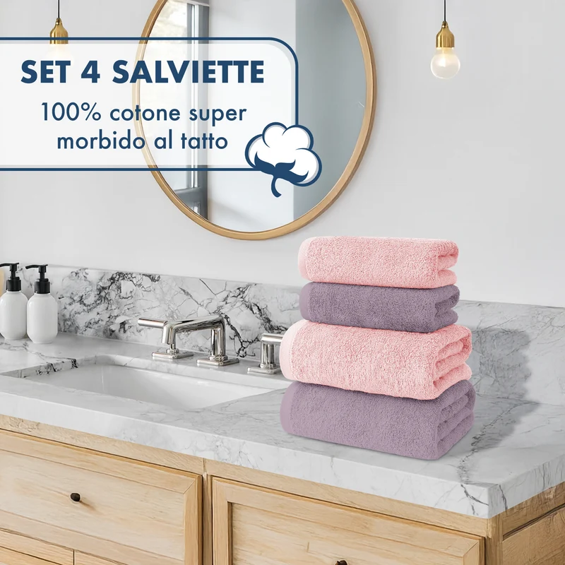 Set Asciugamani Bagno 4 Pezzi in Spugna di Cotone 500 g Certificati Oeko-Tex Bicolore Il Gruppone