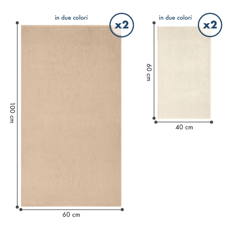 Set Asciugamani Bagno 4 Pezzi in Spugna di Cotone 500 g Certificati Oeko-Tex Bicolore Il Gruppone
