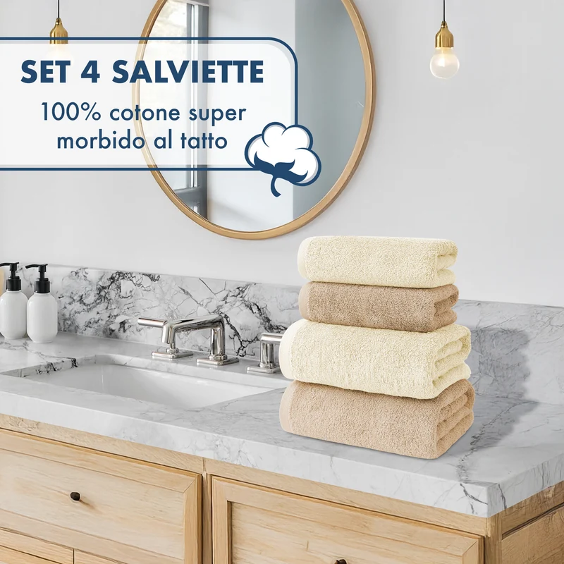 Set Asciugamani Bagno 4 Pezzi in Spugna di Cotone 500 g Certificati Oeko-Tex Bicolore Il Gruppone