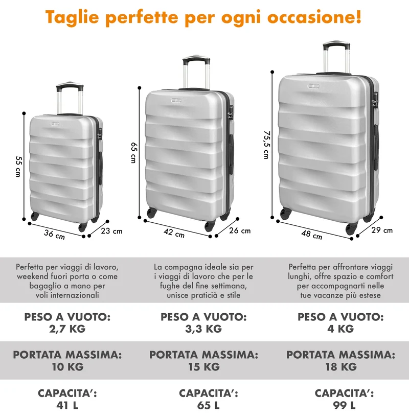 Set Di 3 Valigie Rigide ABS Valigia Da Viaggio Con Chiusura Lucchetto Il Gruppone