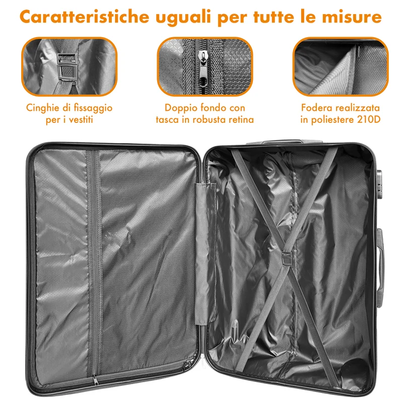 Set Di 3 Valigie Rigide ABS Valigia Da Viaggio Con Chiusura Lucchetto Il Gruppone
