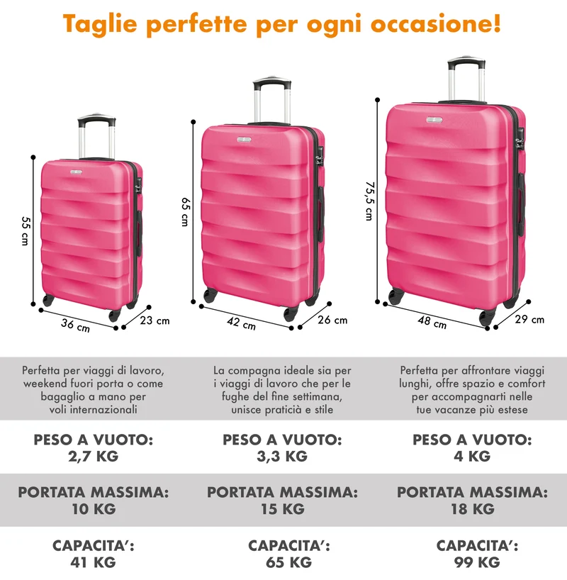 Set Di 3 Valigie Rigide ABS Valigia Da Viaggio Con Chiusura Lucchetto Il Gruppone