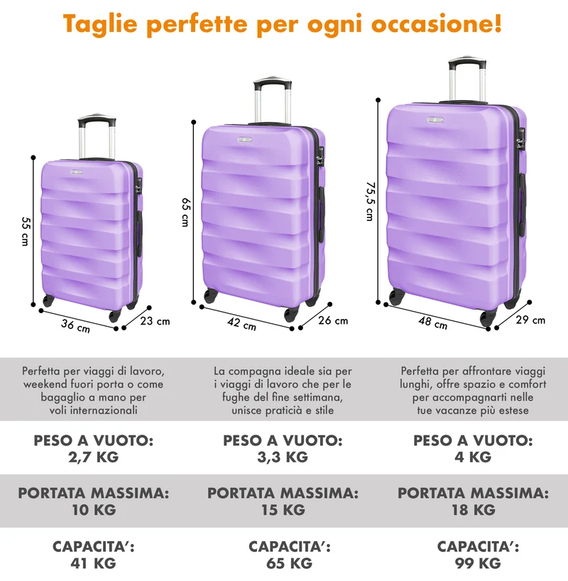 Set Di 3 Valigie Rigide ABS Valigia Da Viaggio Con Chiusura Lucchetto Il Gruppone