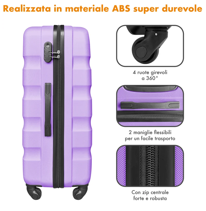 Set Di 3 Valigie Rigide ABS Valigia Da Viaggio Con Chiusura Lucchetto Il Gruppone