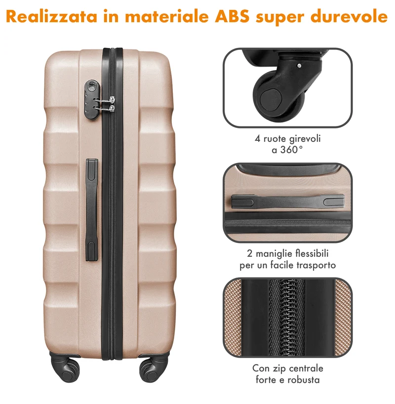 Set Di 3 Valigie Rigide ABS Valigia Da Viaggio Con Chiusura Lucchetto Il Gruppone