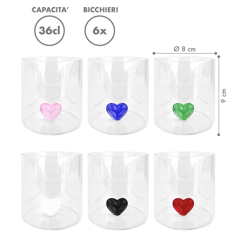Set 6 Bicchieri 3D in Vetro Borosilicato 36 cl con Figura Interna Il Gruppone