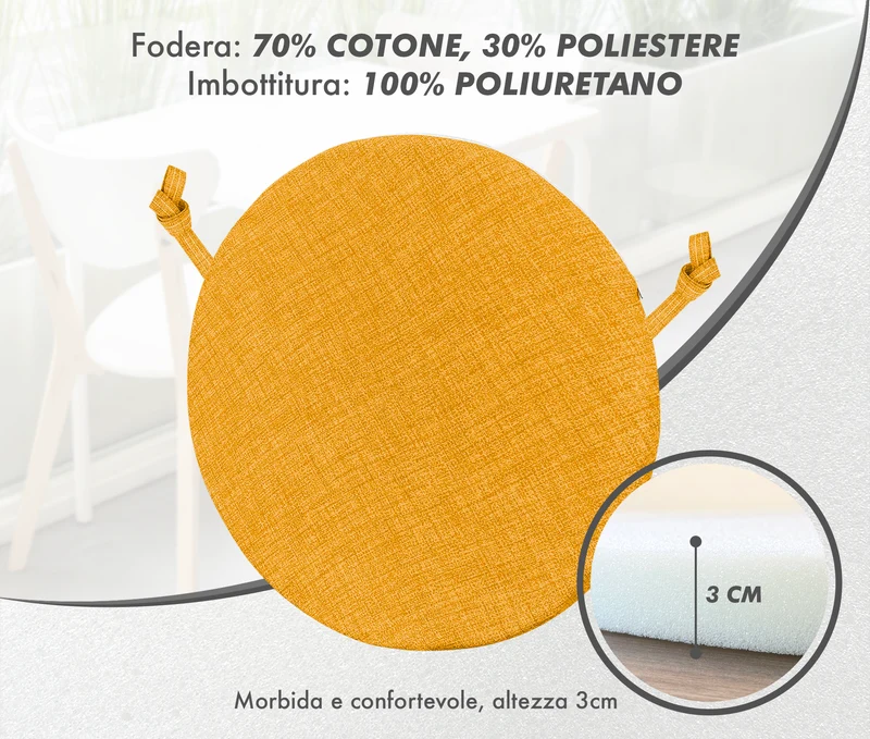 Cuscini Rotondi per Sedie Ø40 cm Imbottiti e Sfoderabili con Lacci Made in Italy Il Gruppone