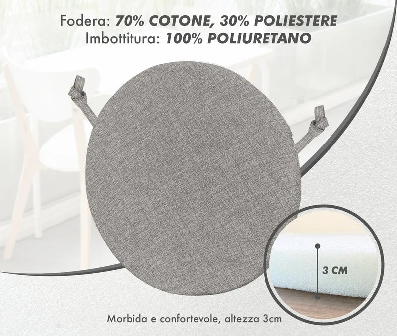 Cuscini Rotondi per Sedie Ø40 cm Imbottiti e Sfoderabili con Lacci Made in Italy Il Gruppone