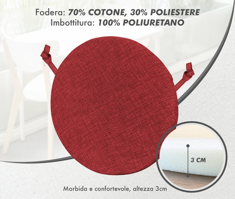 Cuscini Rotondi per Sedie Ø40 cm Imbottiti e Sfoderabili con Lacci Made in Italy Il Gruppone