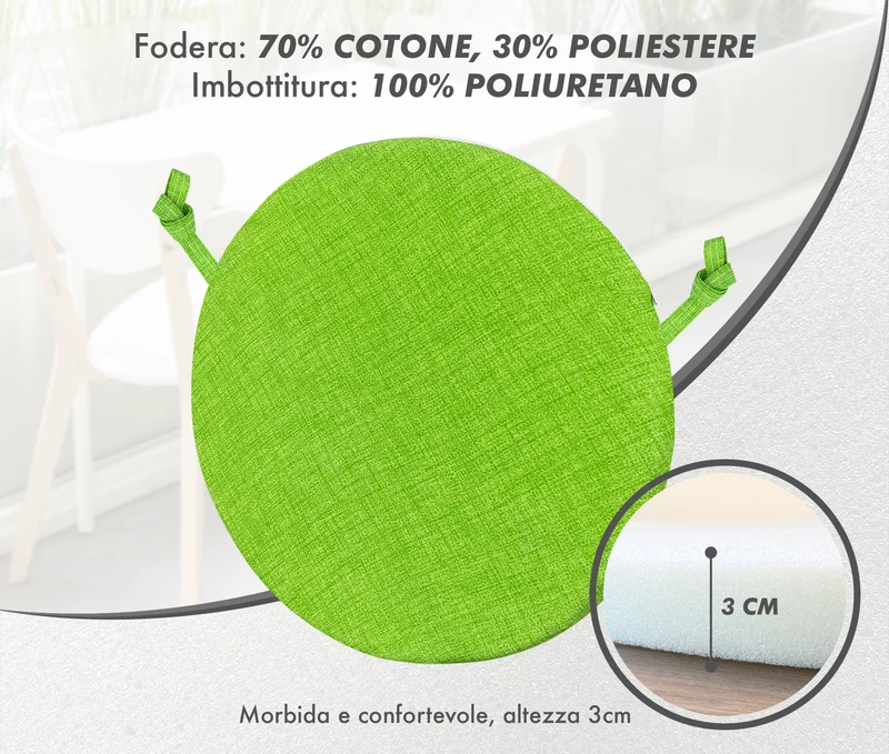 Cuscini Rotondi per Sedie Ø40 cm Imbottiti e Sfoderabili con Lacci Made in Italy Il Gruppone