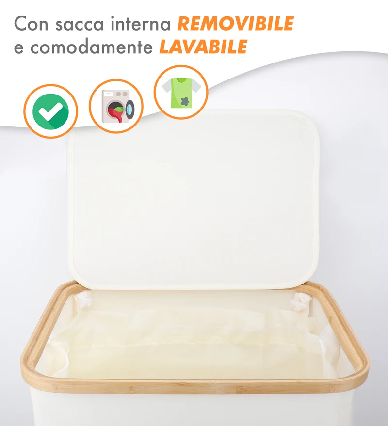 Cesto Portabiancheria 100 L con Sacco Interno Removibile e Coperchio Il Gruppone