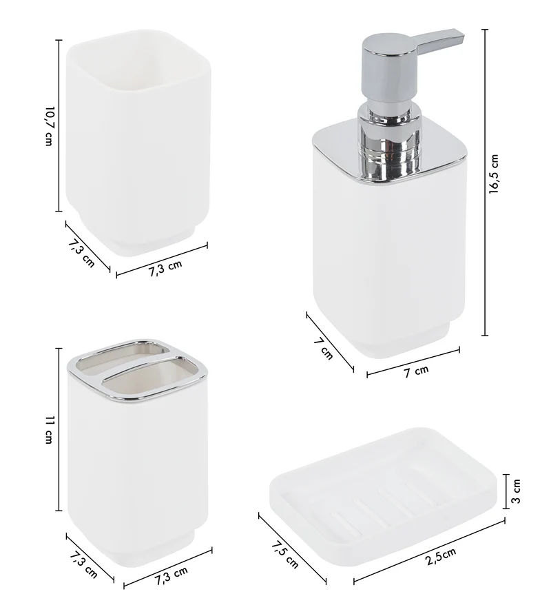 Set Accessori Bagno 6 Pezzi Design Moderno in Plastica con Finitura Lucida Il Gruppone