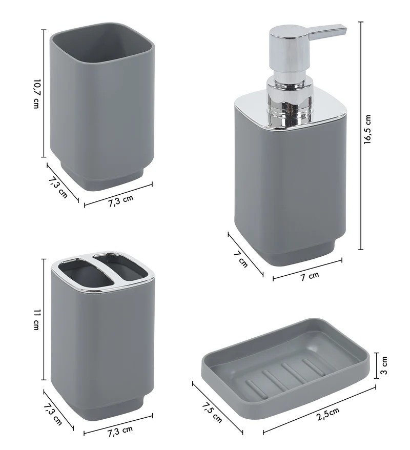 Set Accessori Bagno 6 Pezzi Design Moderno in Plastica con Finitura Lucida Il Gruppone