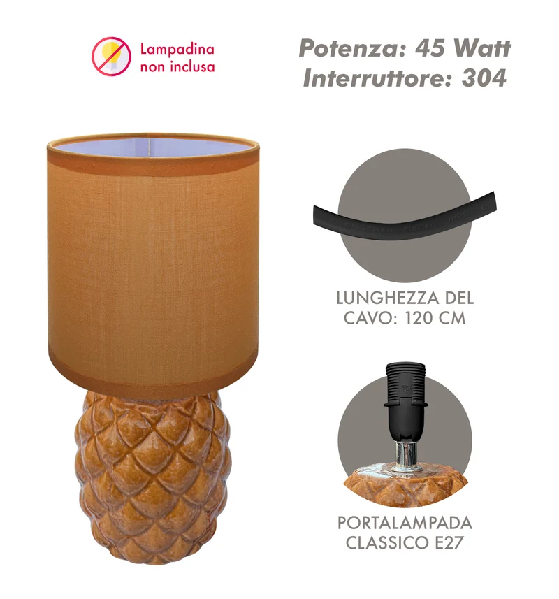 Lampada Moderna Da Comodino A Forma Di Ananas Certificata RoHS In Ceramica Il Gruppone