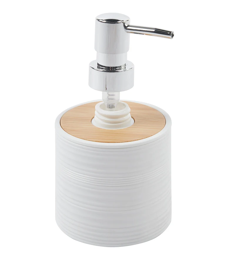 Set Accessori Bagno 6 Pezzi Design Moderno in Plastica e Bambù con Cestino e Dispenser Il Gruppone