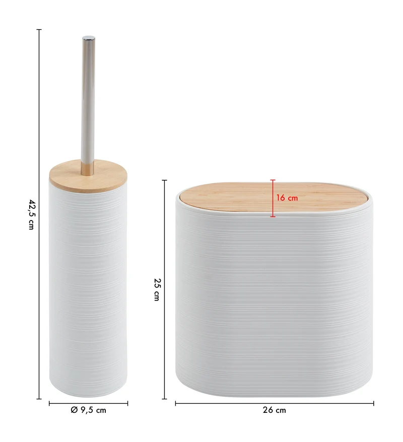 Set Accessori Bagno 6 Pezzi Design Moderno in Plastica e Bambù con Cestino e Dispenser Il Gruppone