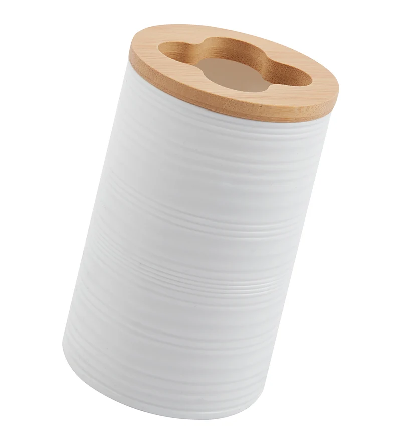 Set Accessori Bagno 6 Pezzi Design Moderno in Plastica e Bambù con Cestino e Dispenser Il Gruppone