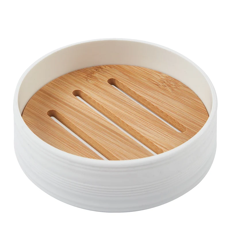 Set Accessori Bagno 6 Pezzi Design Moderno in Plastica e Bambù con Cestino e Dispenser Il Gruppone