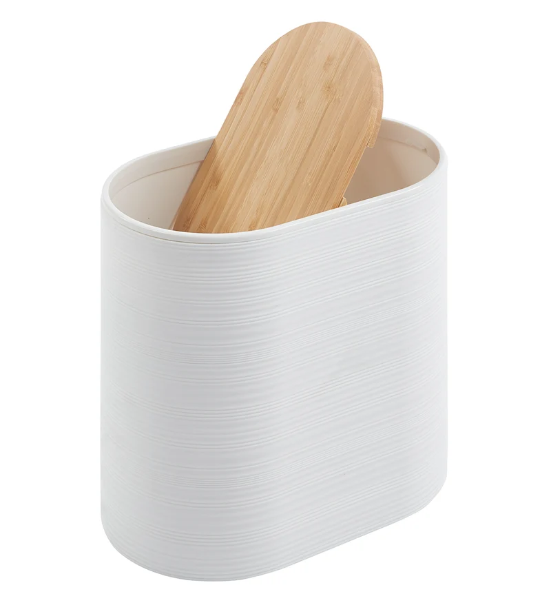 Set Accessori Bagno 6 Pezzi Design Moderno in Plastica e Bambù con Cestino e Dispenser Il Gruppone