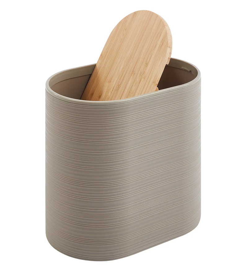 Set Accessori Bagno 6 Pezzi Design Moderno in Plastica e Bambù con Cestino e Dispenser Il Gruppone