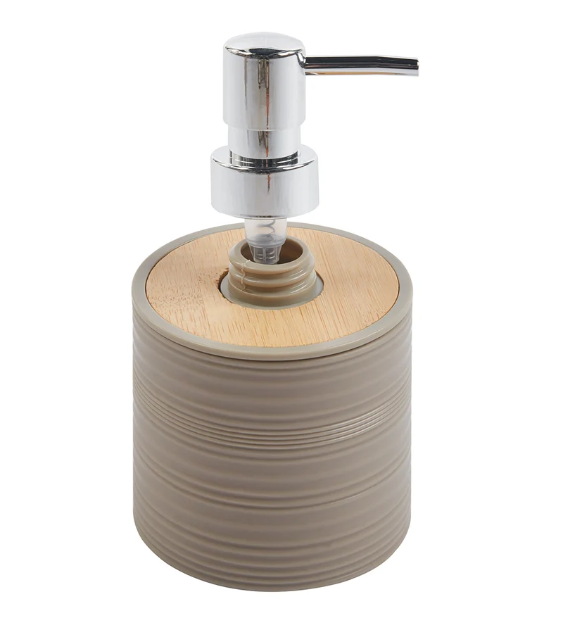 Set Accessori Bagno 6 Pezzi Design Moderno in Plastica e Bambù con Cestino e Dispenser Il Gruppone
