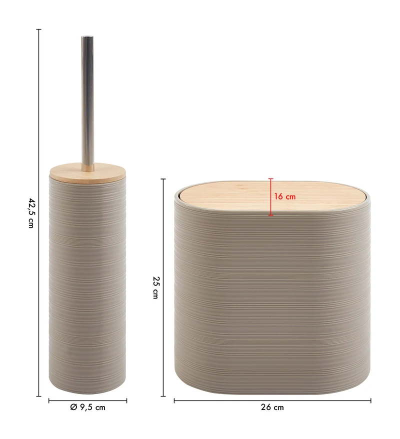 Set Accessori Bagno 6 Pezzi Design Moderno in Plastica e Bambù con Cestino e Dispenser Il Gruppone