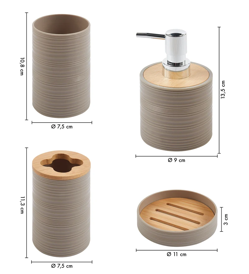 Set Accessori Bagno 6 Pezzi Design Moderno in Plastica e Bambù con Cestino e Dispenser Il Gruppone