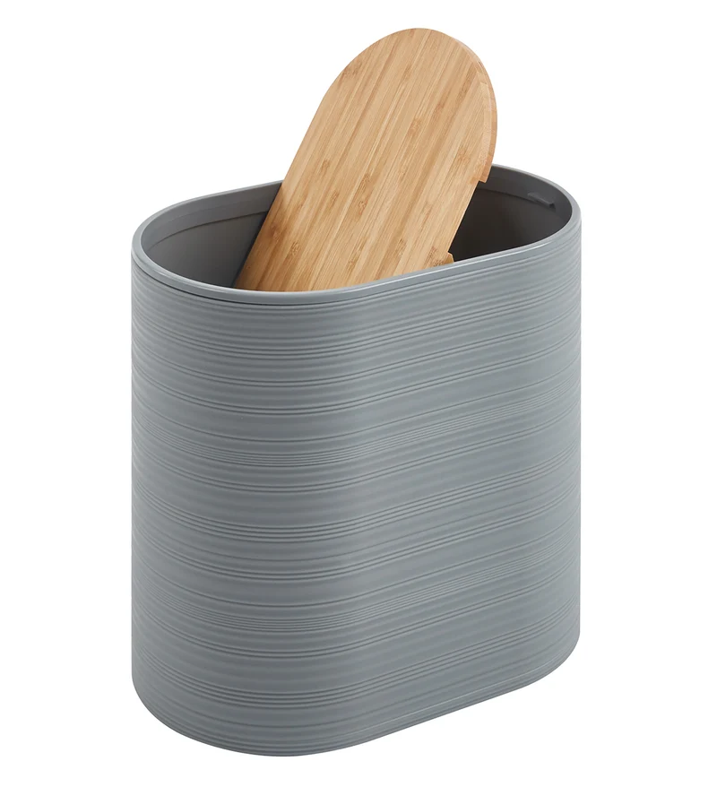Set Accessori Bagno 6 Pezzi Design Moderno in Plastica e Bambù con Cestino e Dispenser Il Gruppone