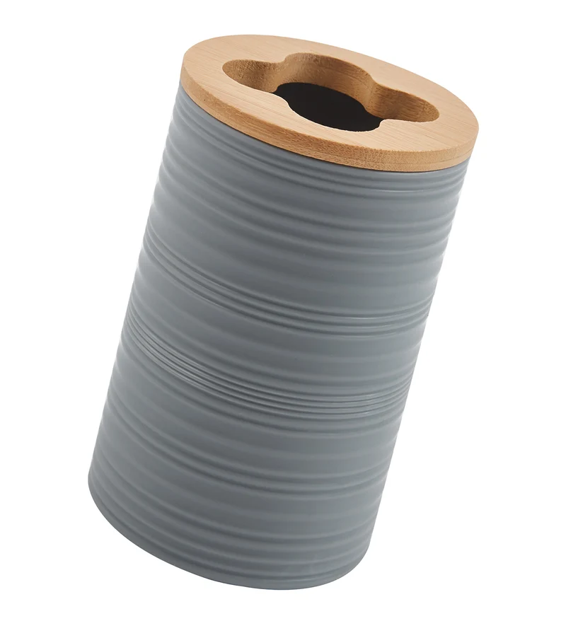 Set Accessori Bagno 6 Pezzi Design Moderno in Plastica e Bambù con Cestino e Dispenser Il Gruppone