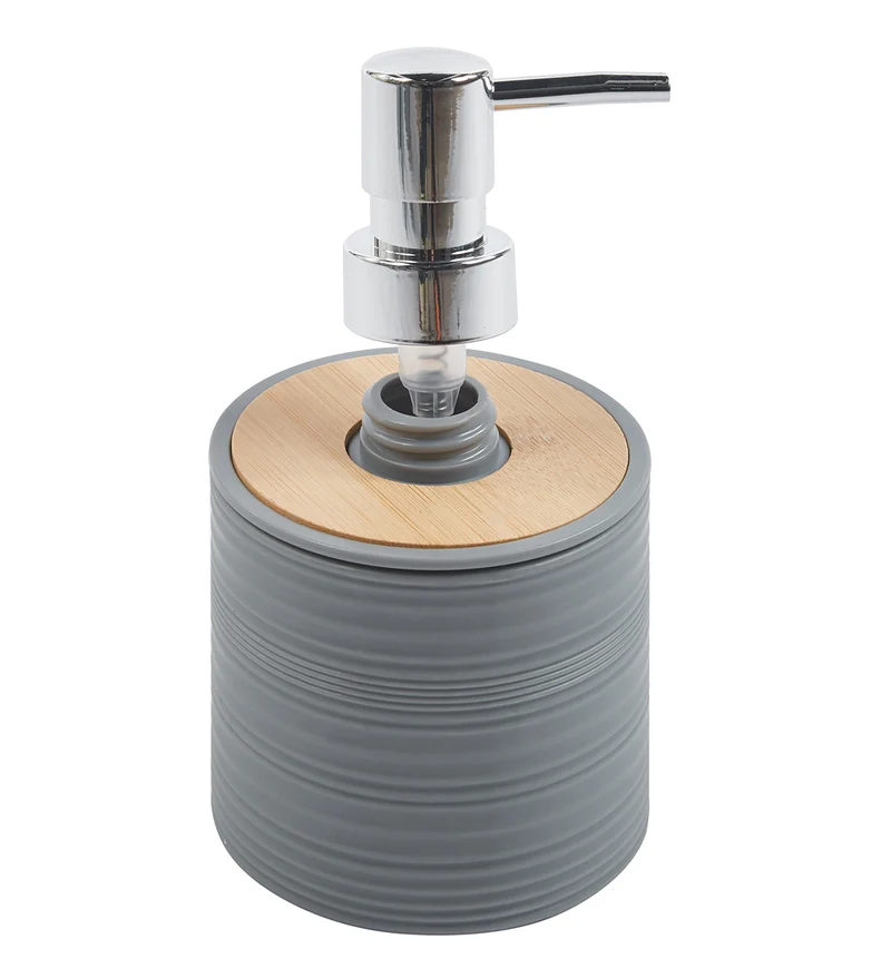 Set Accessori Bagno 6 Pezzi Design Moderno in Plastica e Bambù con Cestino e Dispenser Il Gruppone
