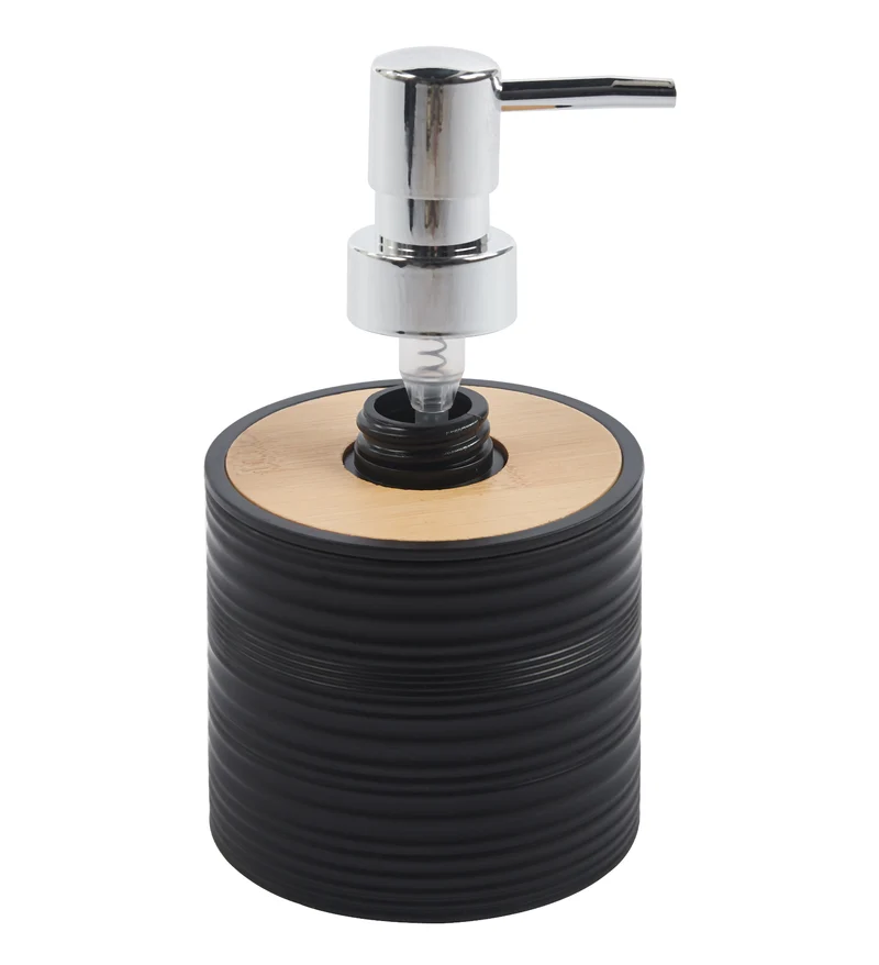 Set Accessori Bagno 6 Pezzi Design Moderno in Plastica e Bambù con Cestino e Dispenser Il Gruppone