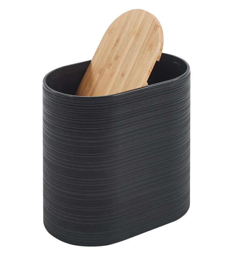 Set Accessori Bagno 6 Pezzi Design Moderno in Plastica e Bambù con Cestino e Dispenser Il Gruppone