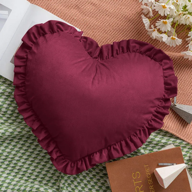 Cuscino Cuore Decorativo in Velluto con Bordo Frill Sfoderabile 45x45 cm Il Gruppone