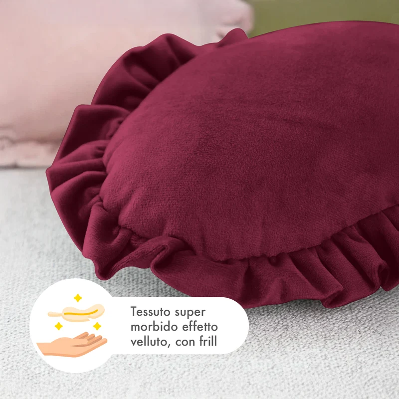 Cuscino Cuore Decorativo in Velluto con Bordo Frill Sfoderabile 45x45 cm Il Gruppone