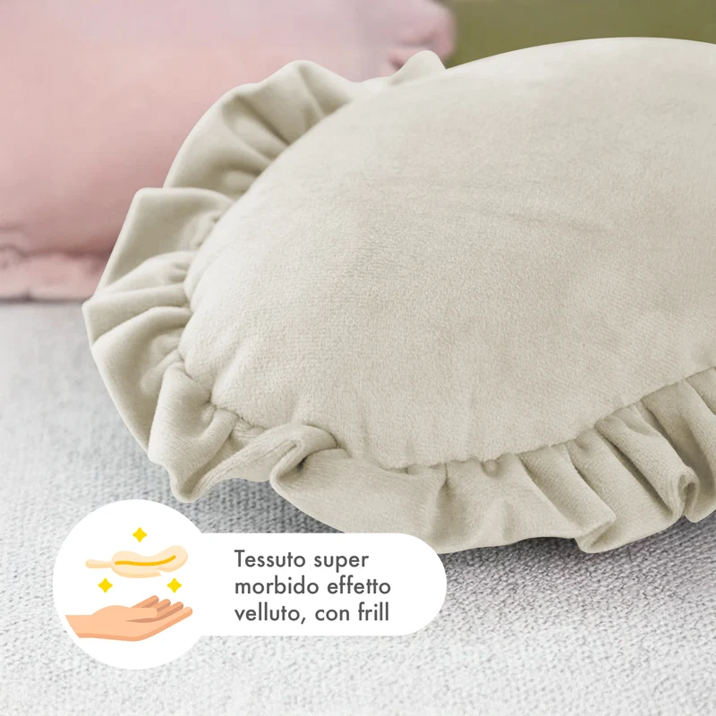 Cuscino Cuore Decorativo in Velluto con Bordo Frill Sfoderabile 45x45 cm Il Gruppone