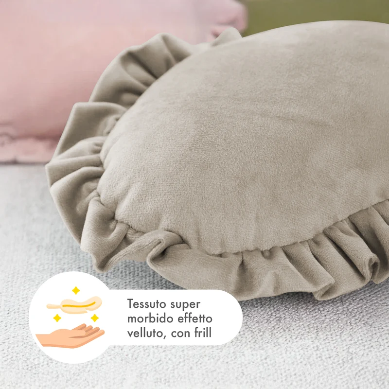 Cuscino Cuore Decorativo in Velluto con Bordo Frill Sfoderabile 45x45 cm Il Gruppone